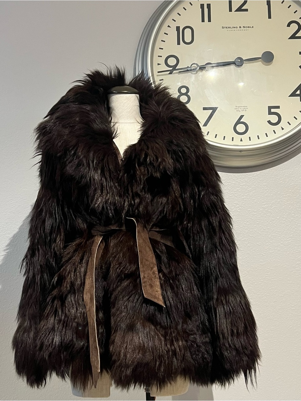 Vintage Dark Brown Fur Teddy Jacket with Belt